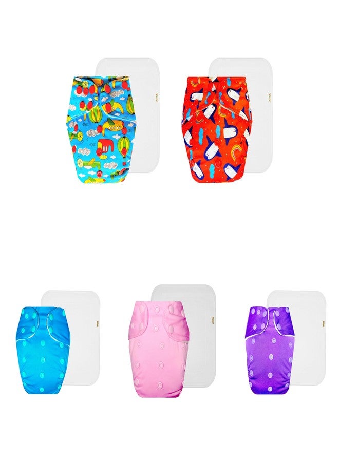 Dumbledo Premium Cloth Diaper with Cotton Insert (Pack of 5) | Dry Feel and Comfortable | 6-Layer Absorbent Pad | Adjustable Snaps | Trusted by Moms | 3 Months - 3 Years | Unisex Baby - Image 1