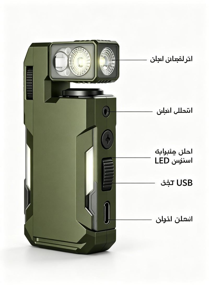 مصباح يدوي تكتيكي مصغر LED برأس قابل للدوران، مصباح جيب قابل للشحن عبر USB، إضاءة LED مزدوجة، مصباح طوارئ محمول للتخييم والمشي والسفر - Image 3