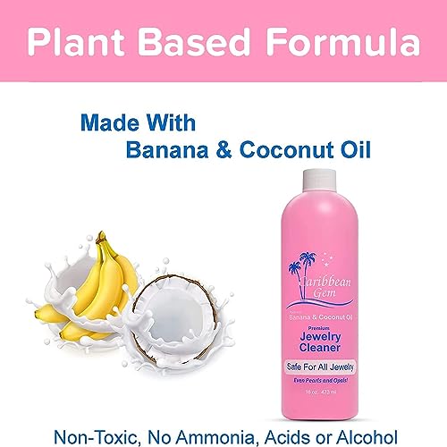 Caribbean Gem USA All Natural Banana & Coconut Oil Jewelry Cleaner with Polishing Cloth, For Gold, Silver and Precious Gems, Ammonia Free, Hypoallergenic Jewelry Cleaning Solution (16oz) - Image 2