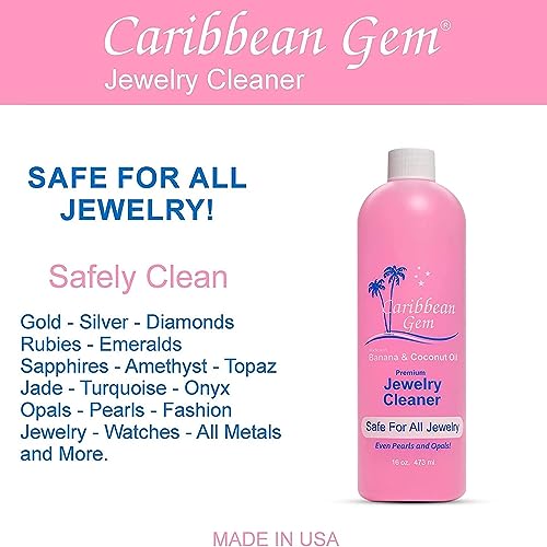Caribbean Gem USA All Natural Banana & Coconut Oil Jewelry Cleaner with Polishing Cloth, For Gold, Silver and Precious Gems, Ammonia Free, Hypoallergenic Jewelry Cleaning Solution (16oz) - Image 3
