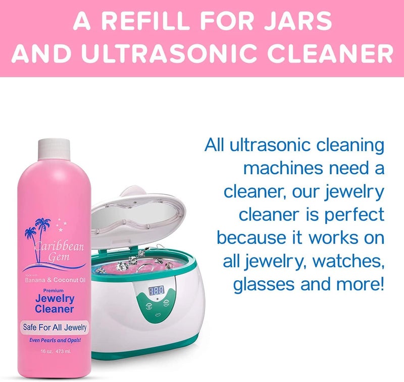 Caribbean Gem USA All Natural Banana & Coconut Oil Jewelry Cleaner with Polishing Cloth, For Gold, Silver and Precious Gems, Ammonia Free, Hypoallergenic Jewelry Cleaning Solution (16oz) - Image 4