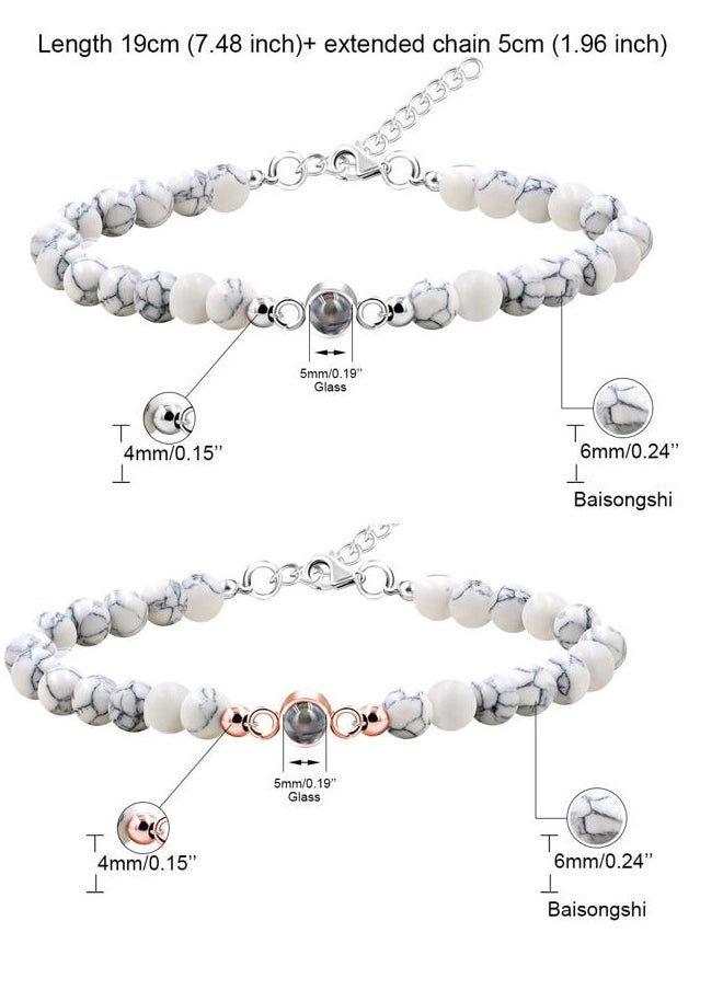 Uloveido - I Love You 100 Languages Bracelets Set Matching Couples Gift - 6mm White Turquoise Beaded Bracelets Valentines Day Gifts for Boyfriend Girlfriend - Image 1