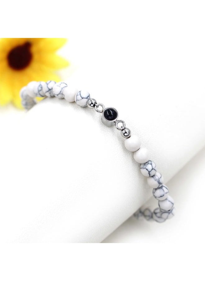 Uloveido - I Love You 100 Languages Bracelets Set Matching Couples Gift - 6mm White Turquoise Beaded Bracelets Valentines Day Gifts for Boyfriend Girlfriend - Image 1