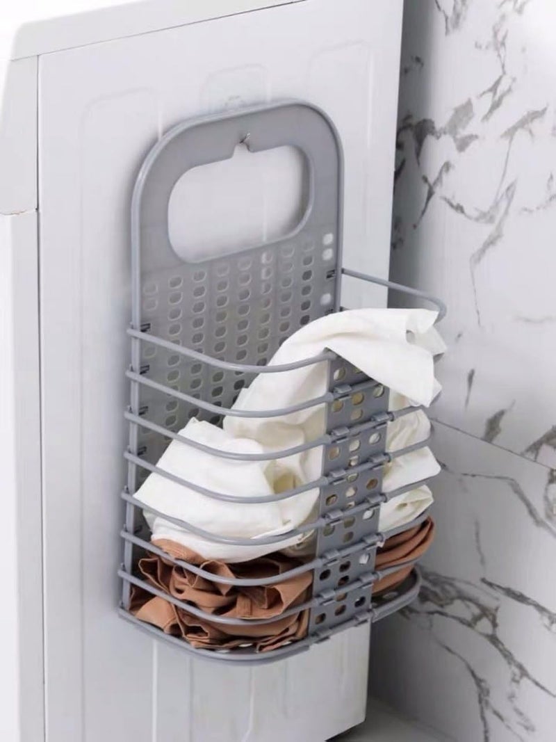 VIDORA VIDORA Foldable Plastic Dirty Hamper Basket Bathroom Hanging Mesh Laundry Basket Toiletry Organization Washing Bin Home Portable Magic Sticker  - Image 1