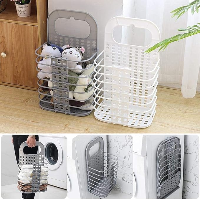 VIDORA VIDORA Foldable Plastic Dirty Hamper Basket Bathroom Hanging Mesh Laundry Basket Toiletry Organization Washing Bin Home Portable Magic Sticker  - Image 3
