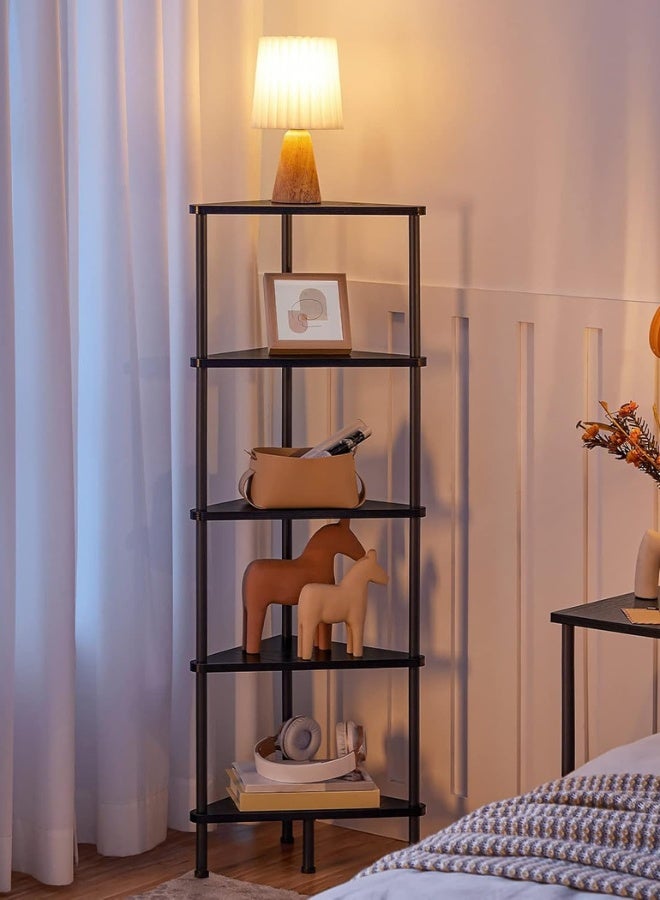 Chase Up 5-Tier Corner Shelf Stand, Corner Bookshelf, Bathroom Organizer, Plant Stand, Tempered Glass, Steel Frame, Modern Style, for Living Room, Bathroom, Kitchen,  ULGT810A01 - Image 3