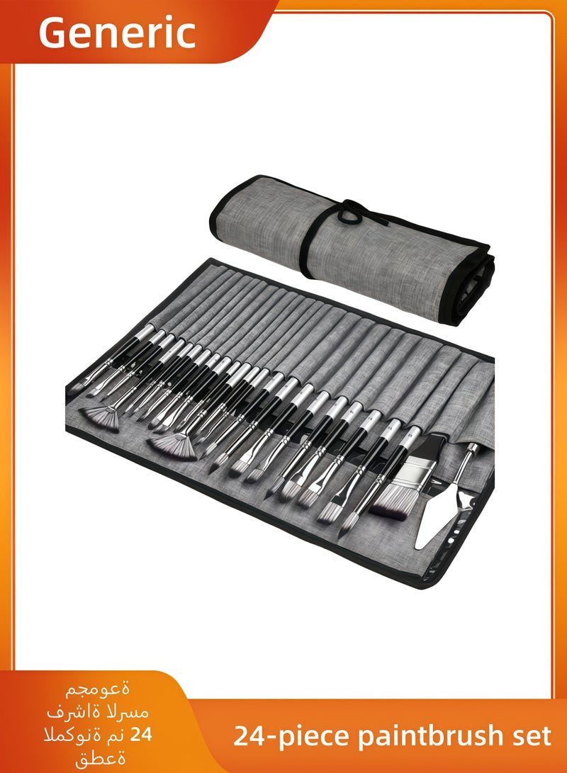 24-Piece Artist Paint Brush Set with Palette Knife, Premium Nylon Bristles, Wooden Handles, for Acrylic, Oil, Watercolor, Gouache, Includes Canvas Wrap Storage Pouch - Image 1