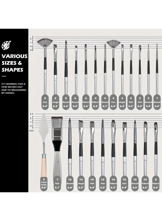24-Piece Artist Paint Brush Set with Palette Knife, Premium Nylon Bristles, Wooden Handles, for Acrylic, Oil, Watercolor, Gouache, Includes Canvas Wrap Storage Pouch - Image 4