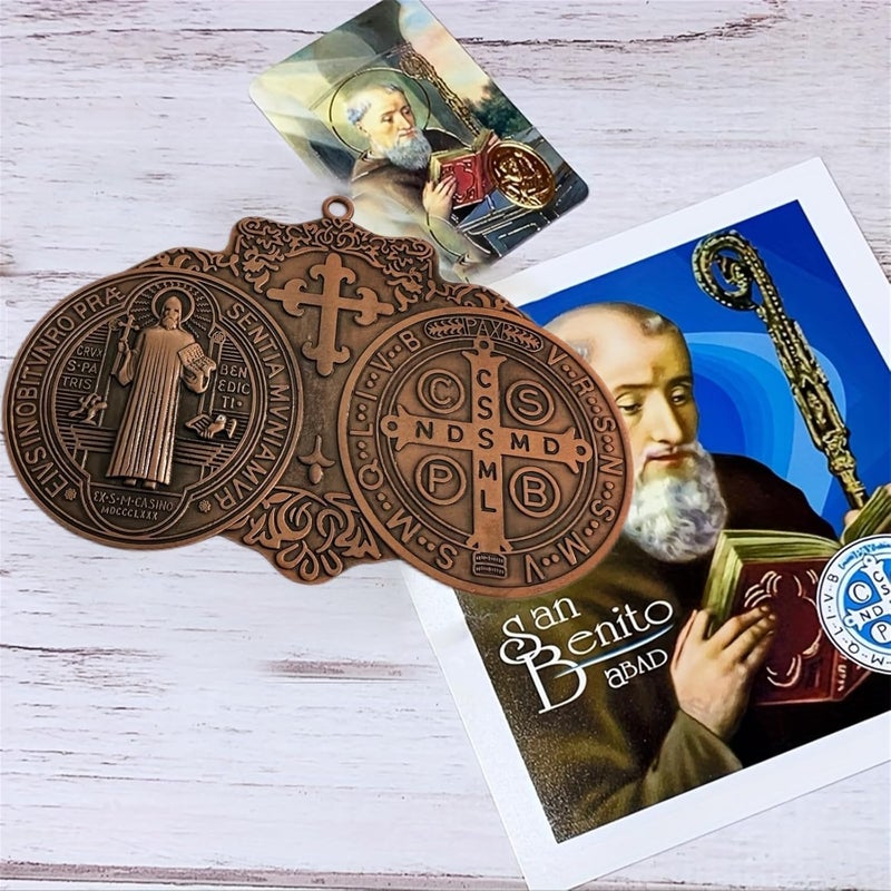BONITTER Store EXTRA LARGE 5 INCH ST BENEDICT CROSS MEDAL VINTAGE FINISH FOR WALL OR DESK DISPLAY/MEDALLA DE SAN BENITO (NEW BRSS) - Image 4