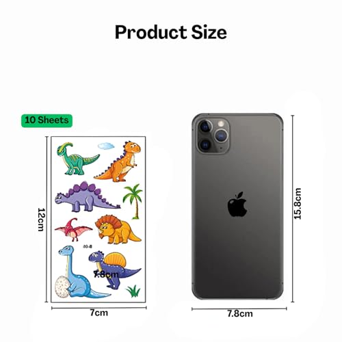 Flavizo 10 Sheets Unicorn Temporary Tattoo Stickers for Kids, Cute Dinosaur Water Sticker Set, Washable Waterproof for Girls Boys, Removable Body Art Decorations - Image 2