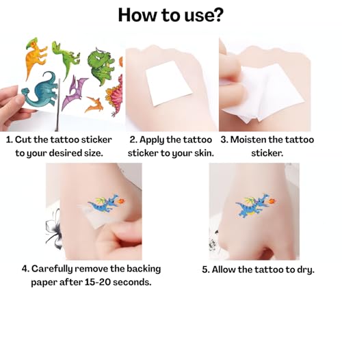 Flavizo 10 Sheets Unicorn Temporary Tattoo Stickers for Kids, Cute Dinosaur Water Sticker Set, Washable Waterproof for Girls Boys, Removable Body Art Decorations - Image 4