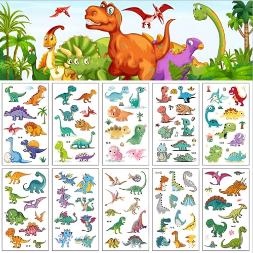 Flavizo 10 Sheets Unicorn Temporary Tattoo Stickers for Kids, Cute Dinosaur Water Sticker Set, Washable Waterproof for Girls Boys, Removable Body Art Decorations - Image 1