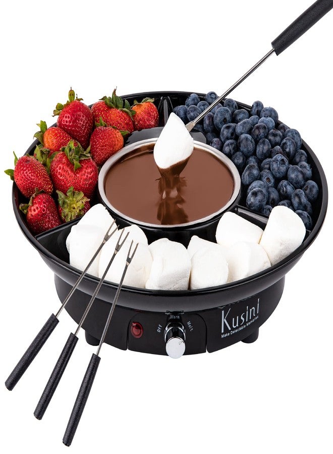 Kusini Electric Fondue Pot Set - Chocolate Fondue Kit - Temperature Control, Detachable Serving Trays, & 4 Roasting Forks - Gift Set & Date Night Idea. Serve at Movie Night or Game Night. - Image 1