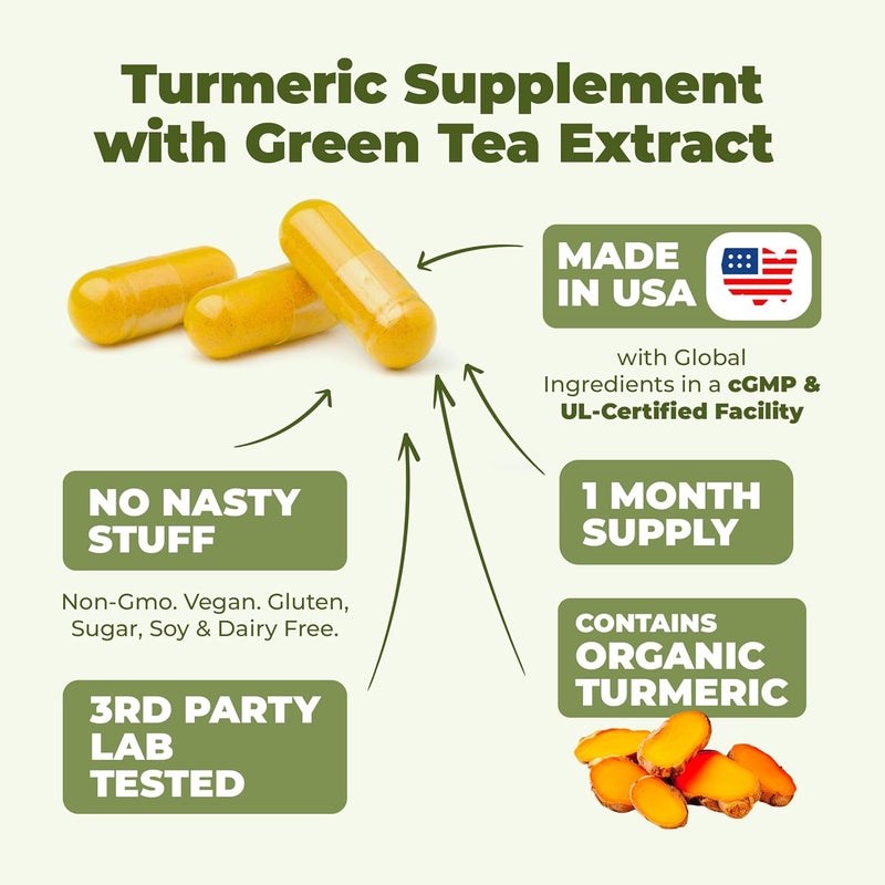Vimerson Health Turmeric Supplement  Green Tea Extract Capsules Green Tea Supplement with Organic Turmeric Curcumin with Black Pepper  Vitamin C for Joint Health Antioxidant Support  Healthy Metabolism 60 Caps - Image 4