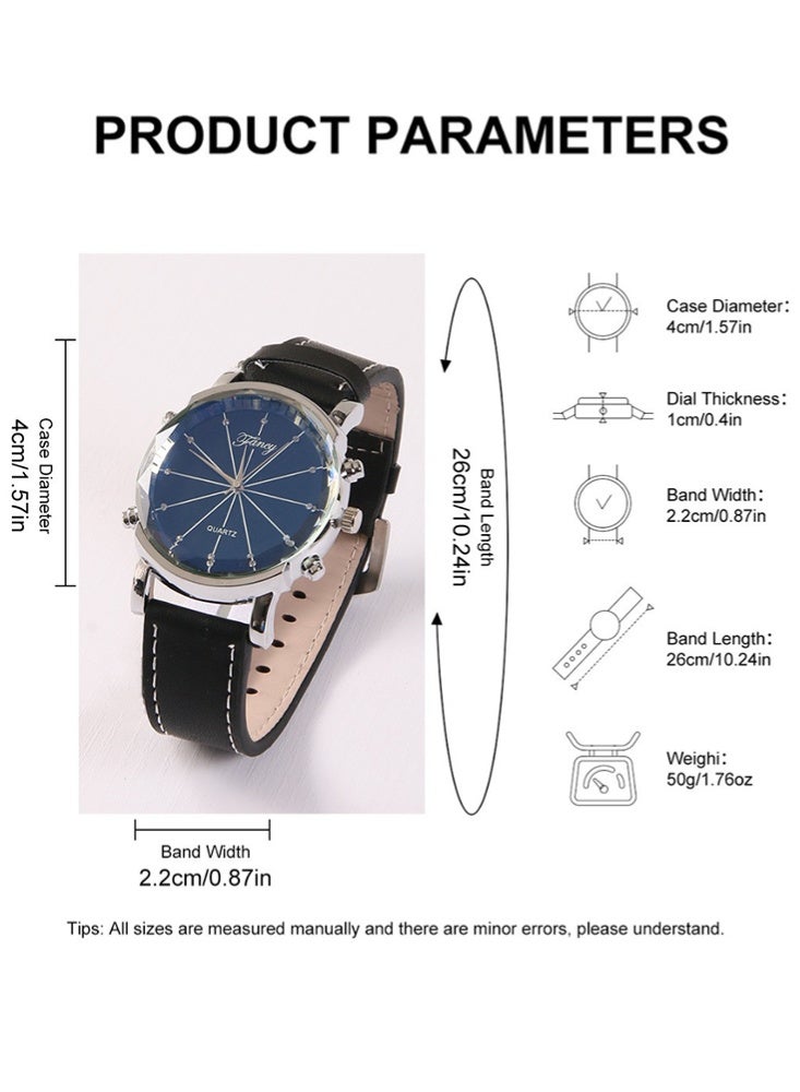 فانسي مجموعة هدايا عمل رجالية مكونة من محفظة وحزام وساعة ونظارة شمسية وسلسلة مفاتيح، مجموعة من 5 قطع هدية مثالية - Image 2