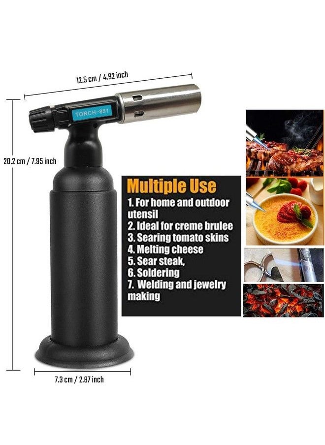 JUN-L - Butane Torch Junl Big Blow Torch Refillable Cooking Torch Lighter Adjustable Flame For Desserts Bbq Soldering With Safety Lock (Butane Gas Not Included) (Black) - Image 1