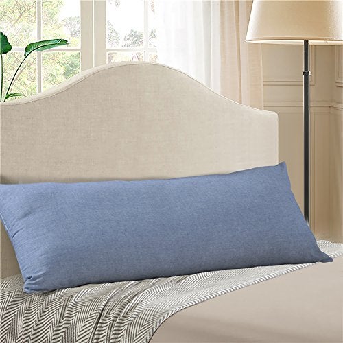 EVOLIVE 100% Cotton Pre-Washed Melange Blue Body Pillow Cover/Case 21"x 54" with Zipper Closure (Blue, 21"x54") - Image 2