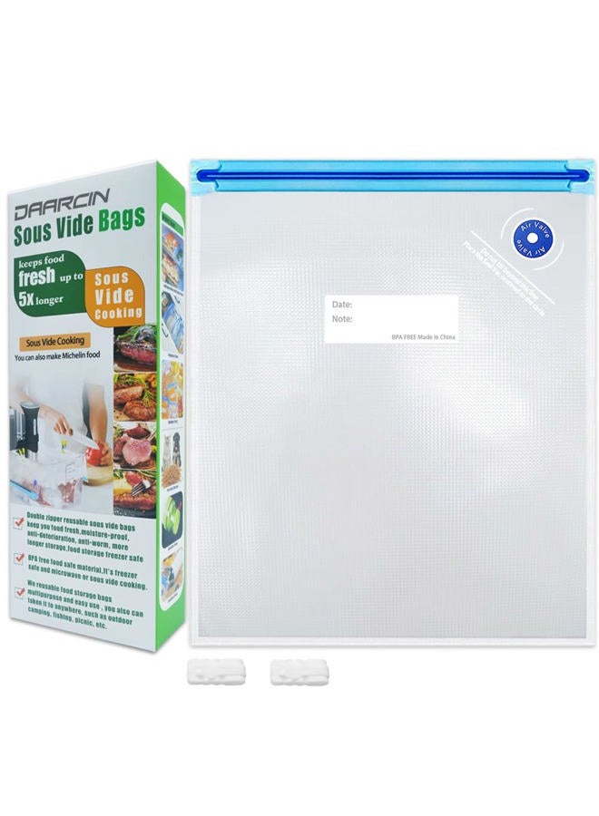 Daarcin 15pcs 10.2x13.4in/26*34cm Sous Vide Bags BPA Free Reusable Vacuum Sealer Bags Keep Food Flesh with and 2 Sealing Clips - Image 1