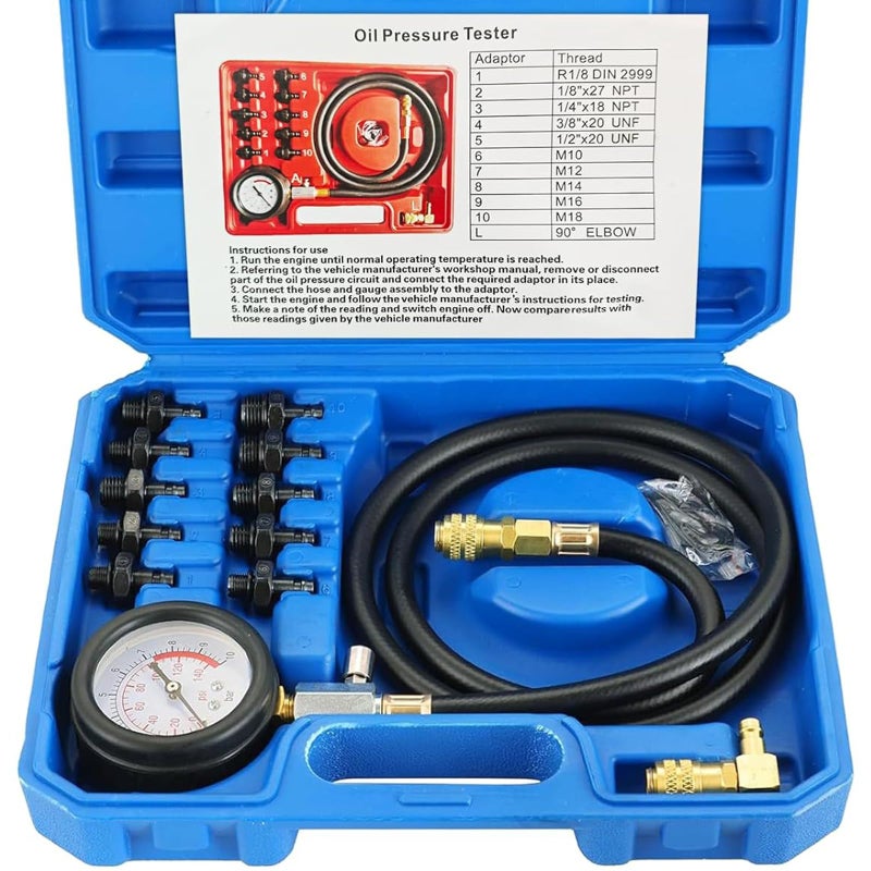 DASBET Engine Oil Pressure Tester Engine Cylinder Oil Pressure Gauge Kit - Image 1