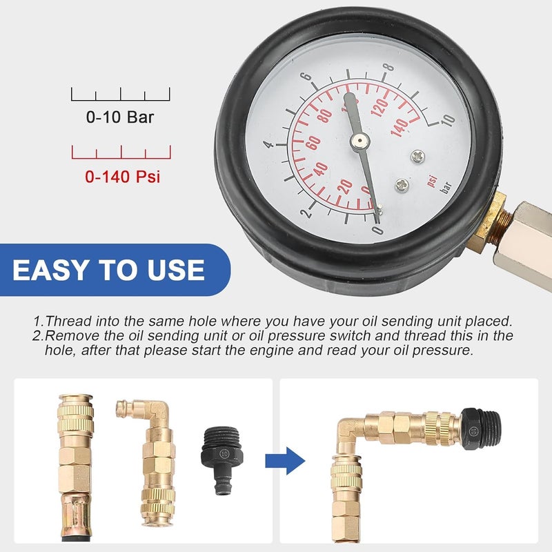 DASBET Engine Oil Pressure Tester Engine Cylinder Oil Pressure Gauge Kit - Image 5