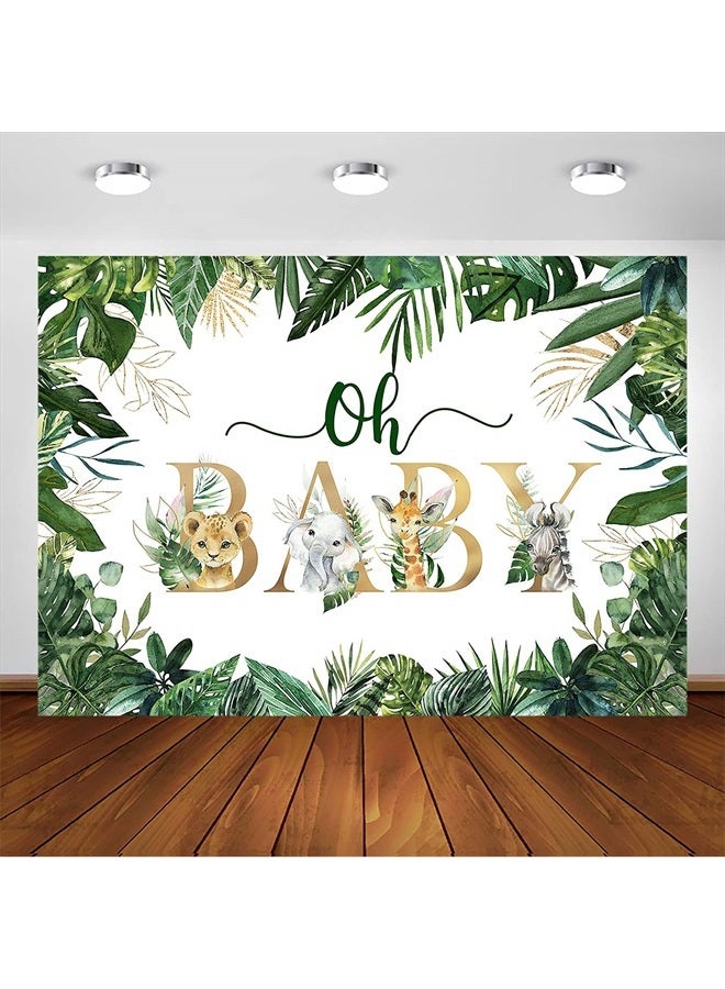 Avezano Jungle Animals Oh Baby Backdrop for Baby Shower Decoration Photography Background Safari Gold Green Greenery Leaves Gender Neutral Baby Shower Birthday Party Photoshoot (7x5ft) - Image 1
