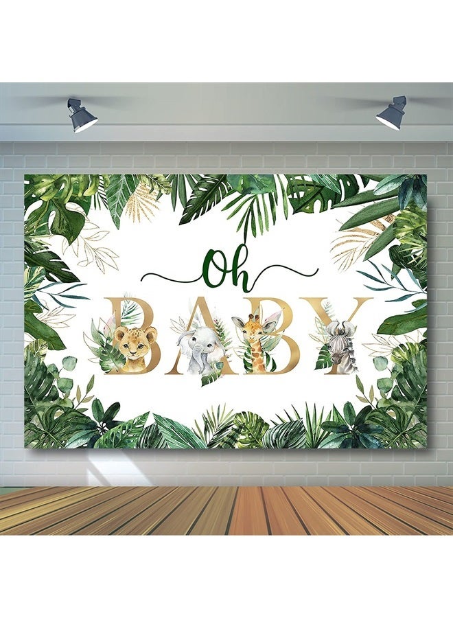 Avezano Jungle Animals Oh Baby Backdrop for Baby Shower Decoration Photography Background Safari Gold Green Greenery Leaves Gender Neutral Baby Shower Birthday Party Photoshoot (7x5ft) - Image 4