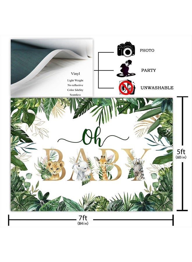 Avezano Jungle Animals Oh Baby Backdrop for Baby Shower Decoration Photography Background Safari Gold Green Greenery Leaves Gender Neutral Baby Shower Birthday Party Photoshoot (7x5ft) - Image 2