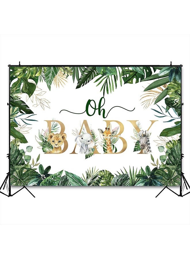 Avezano Jungle Animals Oh Baby Backdrop for Baby Shower Decoration Photography Background Safari Gold Green Greenery Leaves Gender Neutral Baby Shower Birthday Party Photoshoot (7x5ft) - Image 3