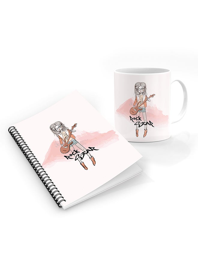 Stylizedd Designer Printed Coffee Mug + A5 Spiral Notebook Memo Notepad Journal Personalised Combo Gift Set Rockstar Girl