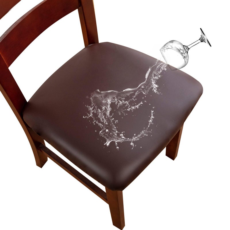 Genina Waterproof PU Leather Seat Covers for Dining Chairs,Chair Seat Covers Set of 4, Stretchable Dining Room Chair Seat Covers for Chair Protector Slipcover for Kitchen - Image 1