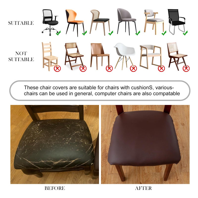 Genina Waterproof PU Leather Seat Covers for Dining Chairs,Chair Seat Covers Set of 4, Stretchable Dining Room Chair Seat Covers for Chair Protector Slipcover for Kitchen - Image 5