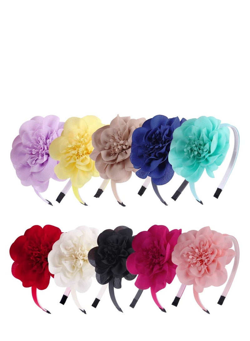 10 pcs Flower Headbands for Girls, Toddler Headbands with Chiffon Flower for Children Girls Hair Accessories, 4 Inch flower - Image 1