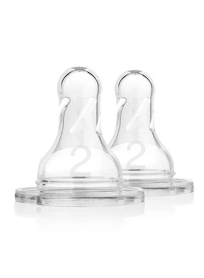 دكتور براونز Pack Of 2 Level-2 Natural Flow Silicone Anti-Colic Baby Feeding Bottle Nipples, 3 Months +, ‎Medium-Flow