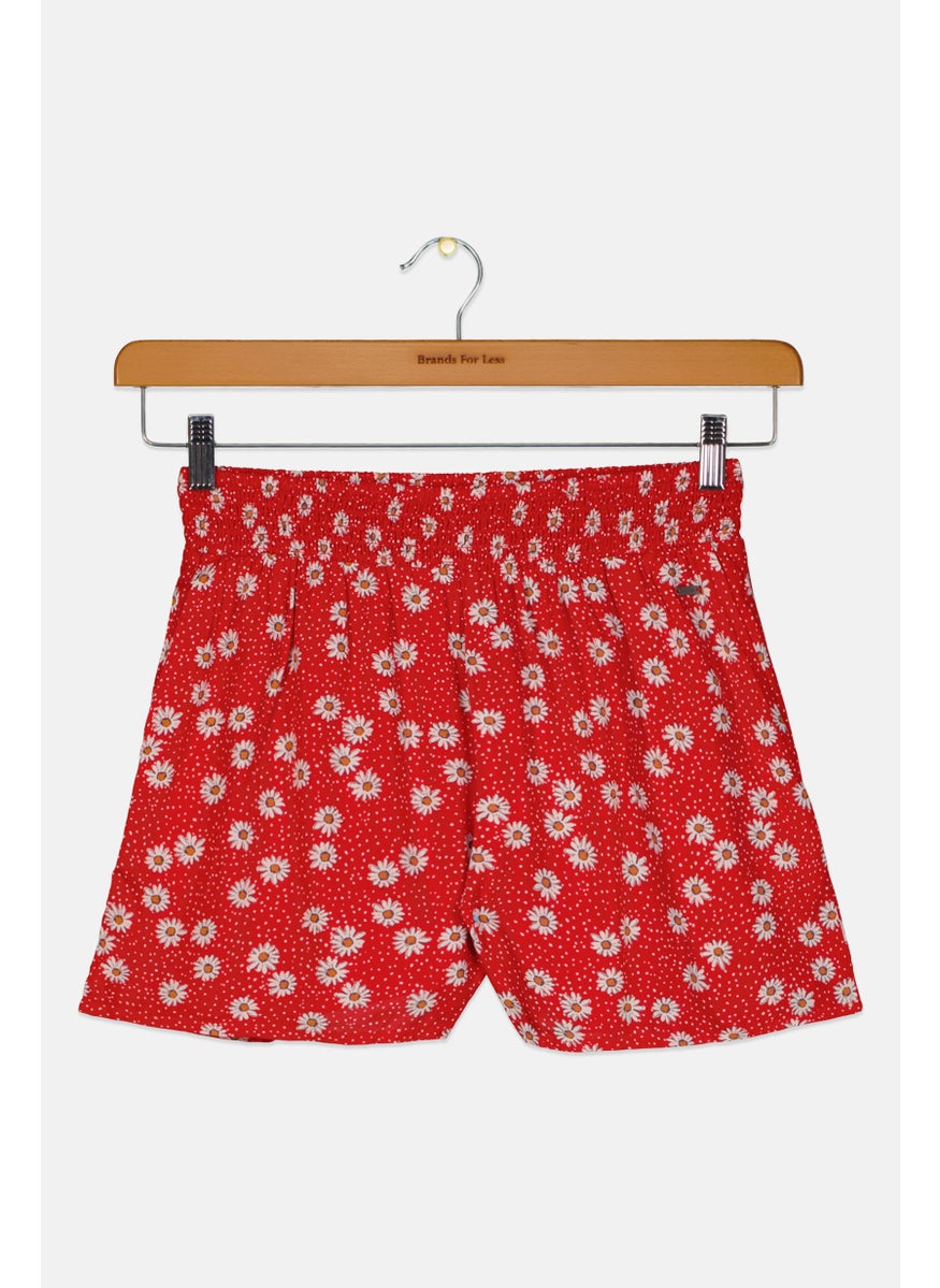 Pepe Jeans Kids Girl Floral Print Pull On Shorts, Red  - Image 1