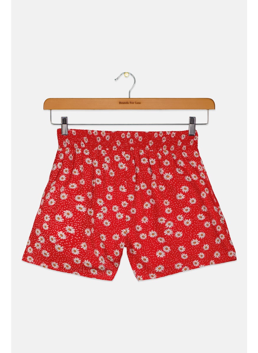 Pepe Jeans Kids Girl Floral Print Pull On Shorts, Red  - Image 2