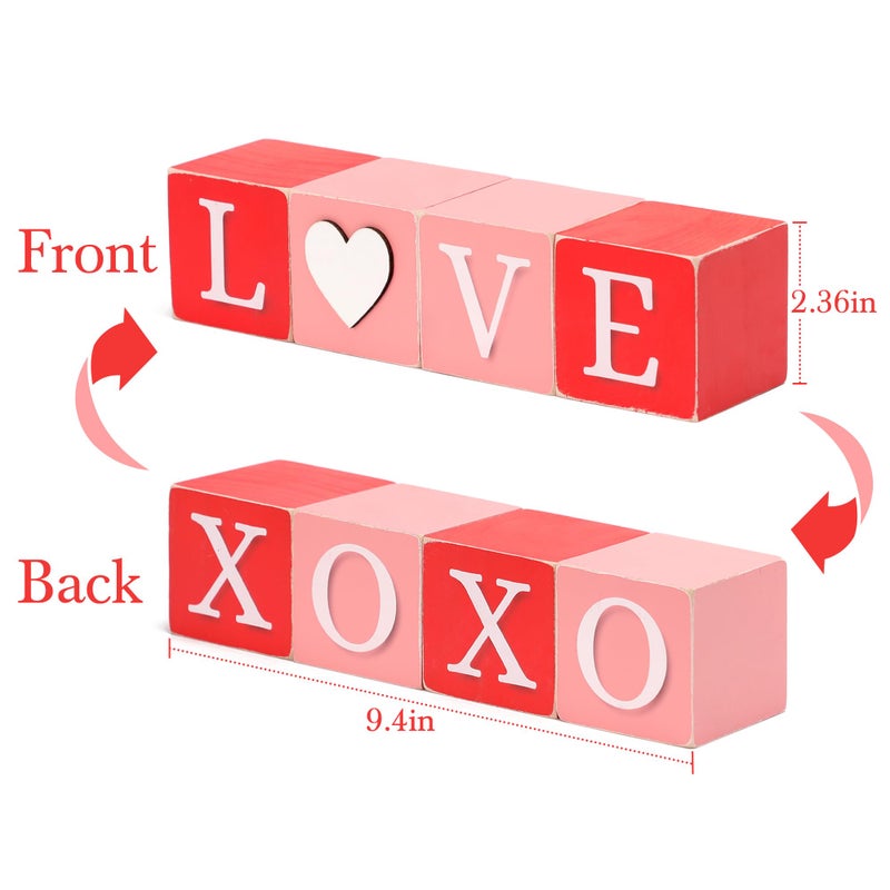 NEWLIGHTURE Valentine's Day Decor, 4pcs Love XOXO Wooden Blocks, Valentineâ€˜s Day Wood Love Sign Table Centerpiece for Home Valentines Day Gifts - Image 2