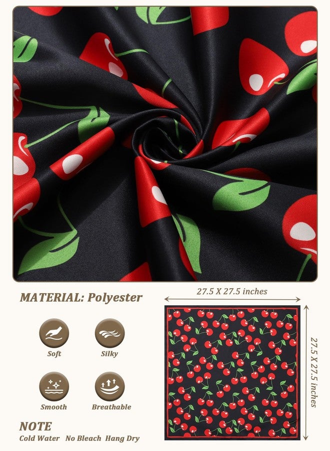 CHLINS 27.5” Cherry Square Head Scarf Hair Scarf for Women's Hair Silk Bandana Head Wrap for Sleeping & Handbags Accessories - Image 2