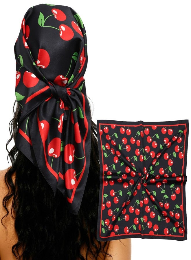 CHLINS 27.5” Cherry Square Head Scarf Hair Scarf for Women's Hair Silk Bandana Head Wrap for Sleeping & Handbags Accessories - Image 1
