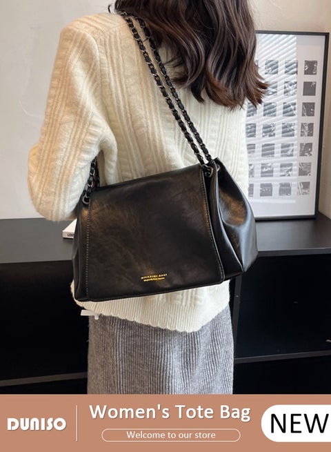 Women's Shoulder Tote Bag Faux Leather Handbag for Women Large Capacity Messenger Bag, Fashionable Chain Bag Travel Shoulder Bag for Ladies Girls College Students