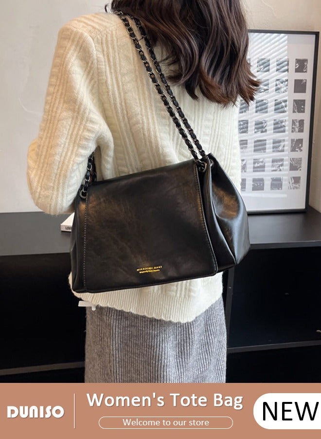 DUNISO Women's Shoulder Tote Bag Faux Leather Handbag for Women Large Capacity Messenger Bag, Fashionable Chain Bag Travel Shoulder Bag for Ladies Girls College Students - Image 1