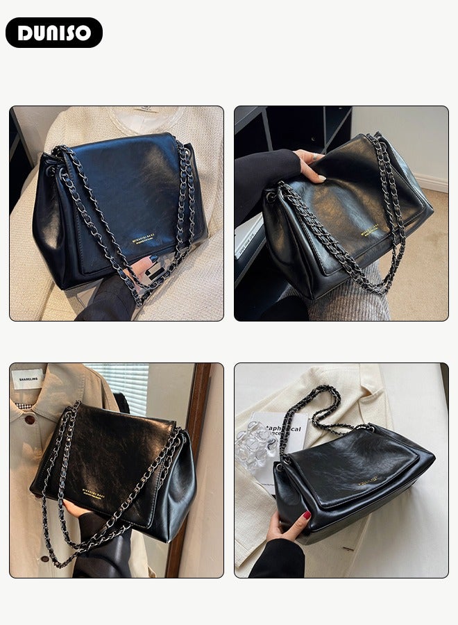 DUNISO Women's Shoulder Tote Bag Faux Leather Handbag for Women Large Capacity Messenger Bag, Fashionable Chain Bag Travel Shoulder Bag for Ladies Girls College Students - Image 3