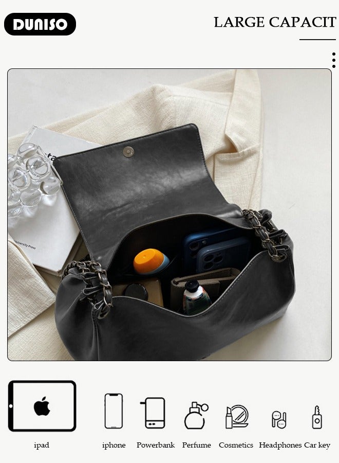 DUNISO Women's Shoulder Tote Bag Faux Leather Handbag for Women Large Capacity Messenger Bag, Fashionable Chain Bag Travel Shoulder Bag for Ladies Girls College Students - Image 5