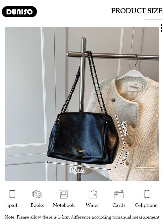 DUNISO Women's Shoulder Tote Bag Faux Leather Handbag for Women Large Capacity Messenger Bag, Fashionable Chain Bag Travel Shoulder Bag for Ladies Girls College Students - Image 4