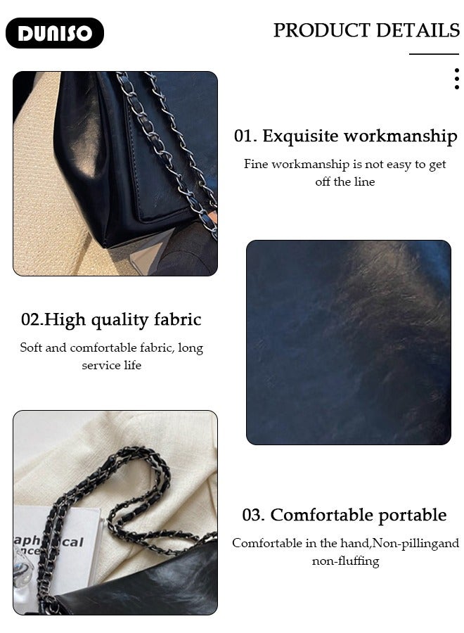 DUNISO Women's Shoulder Tote Bag Faux Leather Handbag for Women Large Capacity Messenger Bag, Fashionable Chain Bag Travel Shoulder Bag for Ladies Girls College Students - Image 2