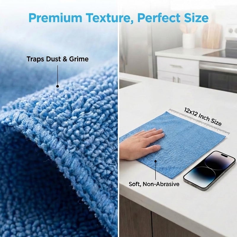 MIRACLEAN Microfiber Cleaning Cloth 12 Pack - 12 x 12 inches - Rags for Cleaning House Streak-Free Wipes for Screens, Dusting & Appliances - Premium Micro Fiber Cloth for Cleaning - Image 3