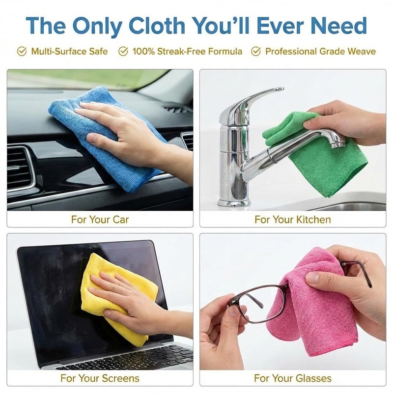 MIRACLEAN Microfiber Cleaning Cloth 12 Pack - 12 x 12 inches - Rags for Cleaning House Streak-Free Wipes for Screens, Dusting & Appliances - Premium Micro Fiber Cloth for Cleaning - Image 4
