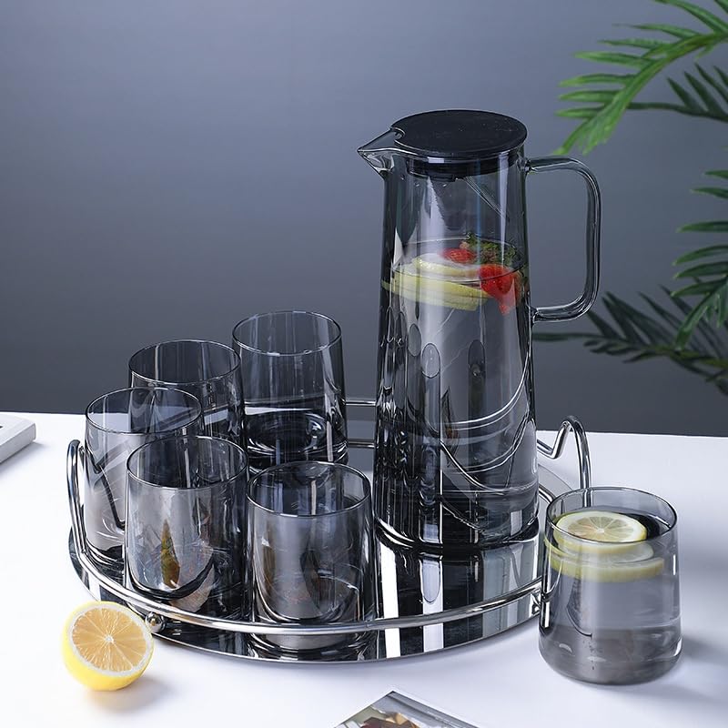 Wringo Premium 7pc Crystal Water Jug with Glass Set and Jug Set Combo,Freezer Safe and Dishwasher Safe (6 Pieces Glasses 200ML and 1 Water Juice Jug 1 Liter), Transparent, Glass and Jug Set (WS-15) - Image 4