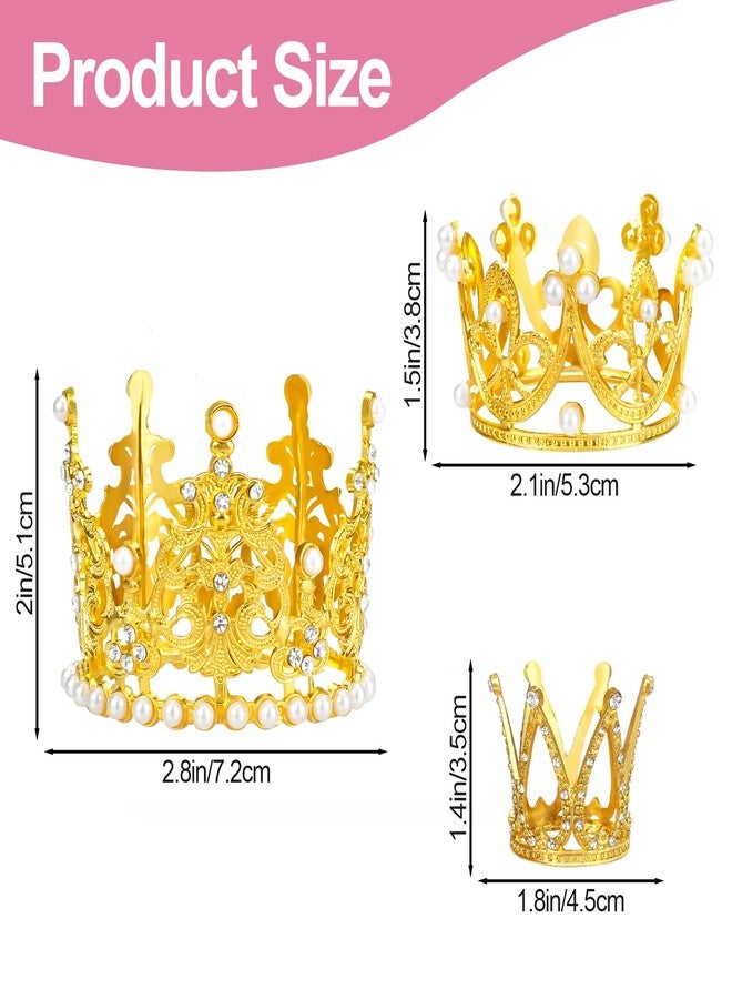 LIOUCBD 6PCS Crown Cake Toppers, Princess Cake Topper, Mini Small Gold Silver Crown for Flower Arrangements Bouquet, Crystal Pearl Vintage Tiara for Birthday Wedding Party Baby Shower Decor - Image 2