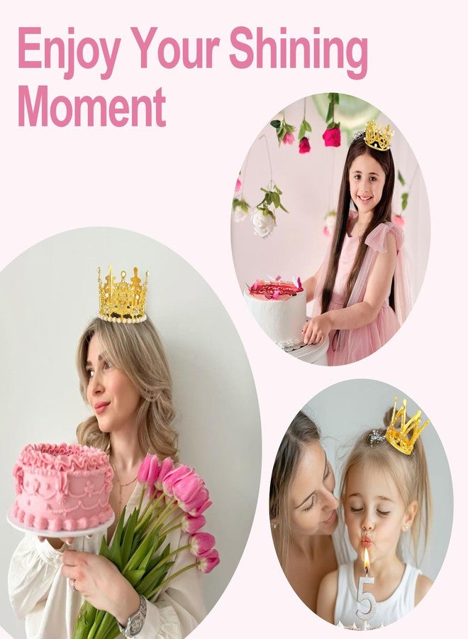 LIOUCBD 6PCS Crown Cake Toppers, Princess Cake Topper, Mini Small Gold Silver Crown for Flower Arrangements Bouquet, Crystal Pearl Vintage Tiara for Birthday Wedding Party Baby Shower Decor - Image 5