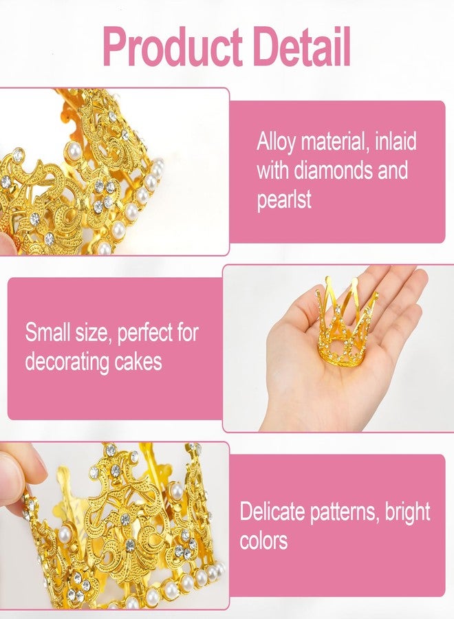 LIOUCBD 6PCS Crown Cake Toppers, Princess Cake Topper, Mini Small Gold Silver Crown for Flower Arrangements Bouquet, Crystal Pearl Vintage Tiara for Birthday Wedding Party Baby Shower Decor - Image 3